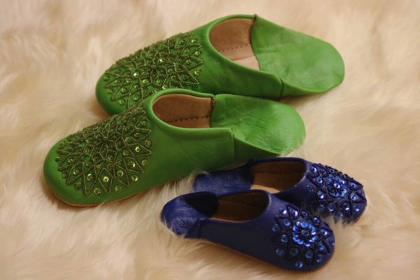 Soft leather slippers with sequins